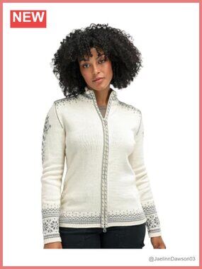 100% Wool Cardigan Two Way Zip Nordic Ski Sweater Women
